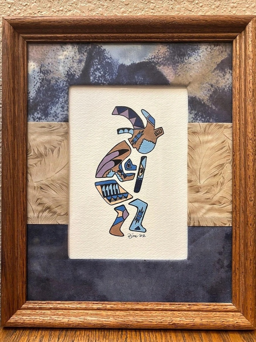 Framed Abstract Mixed Media Art in Blue & Brown